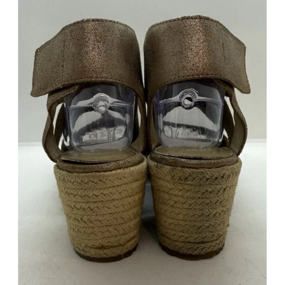 Eileen Fisher Willow Espadrille Platform Wedge Sandals Women 8.5 Metallic Bronze